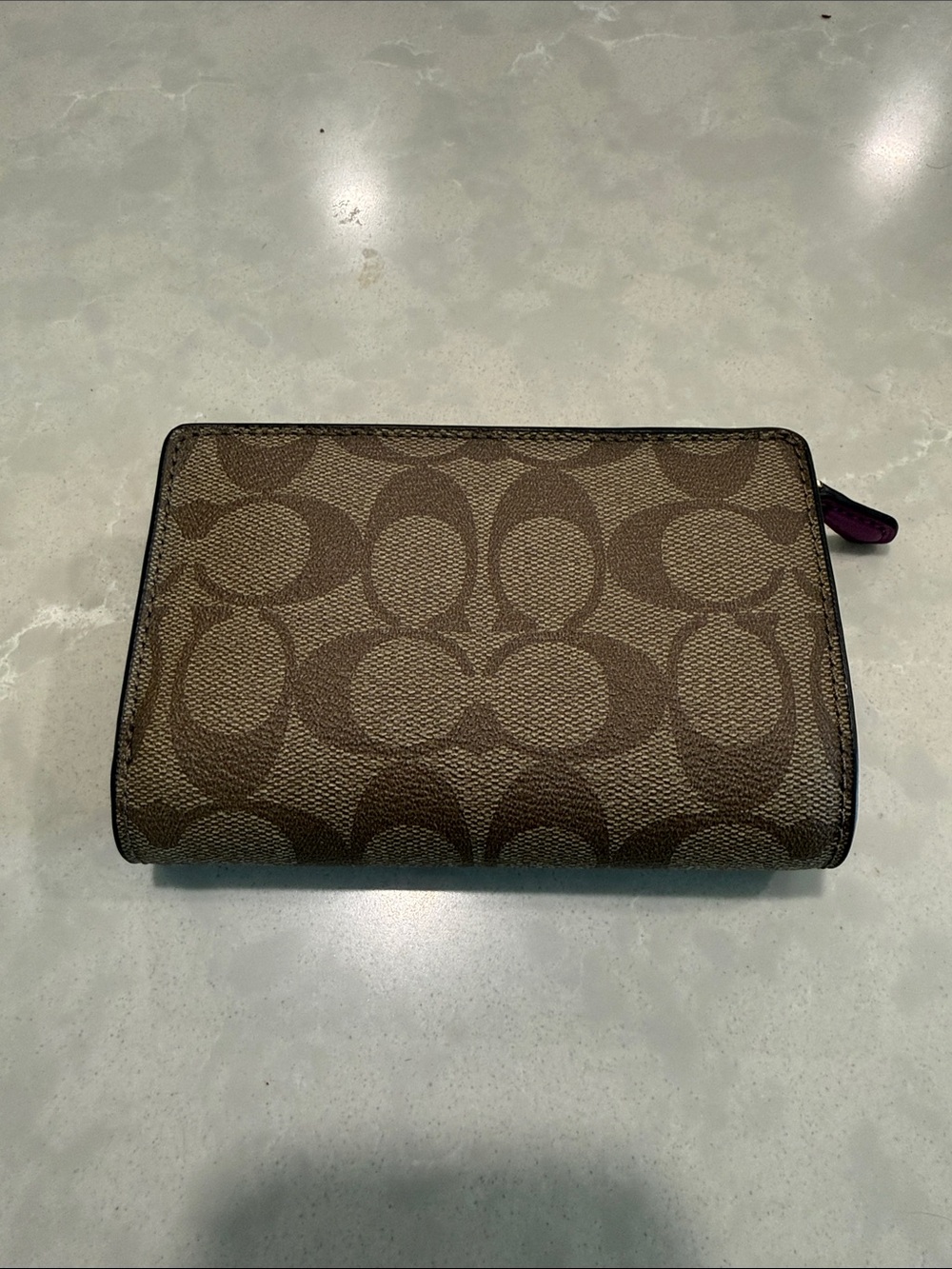 COACH Signature Canvas Compact Wallet in Brown Purple, New - Picture 2 of 4